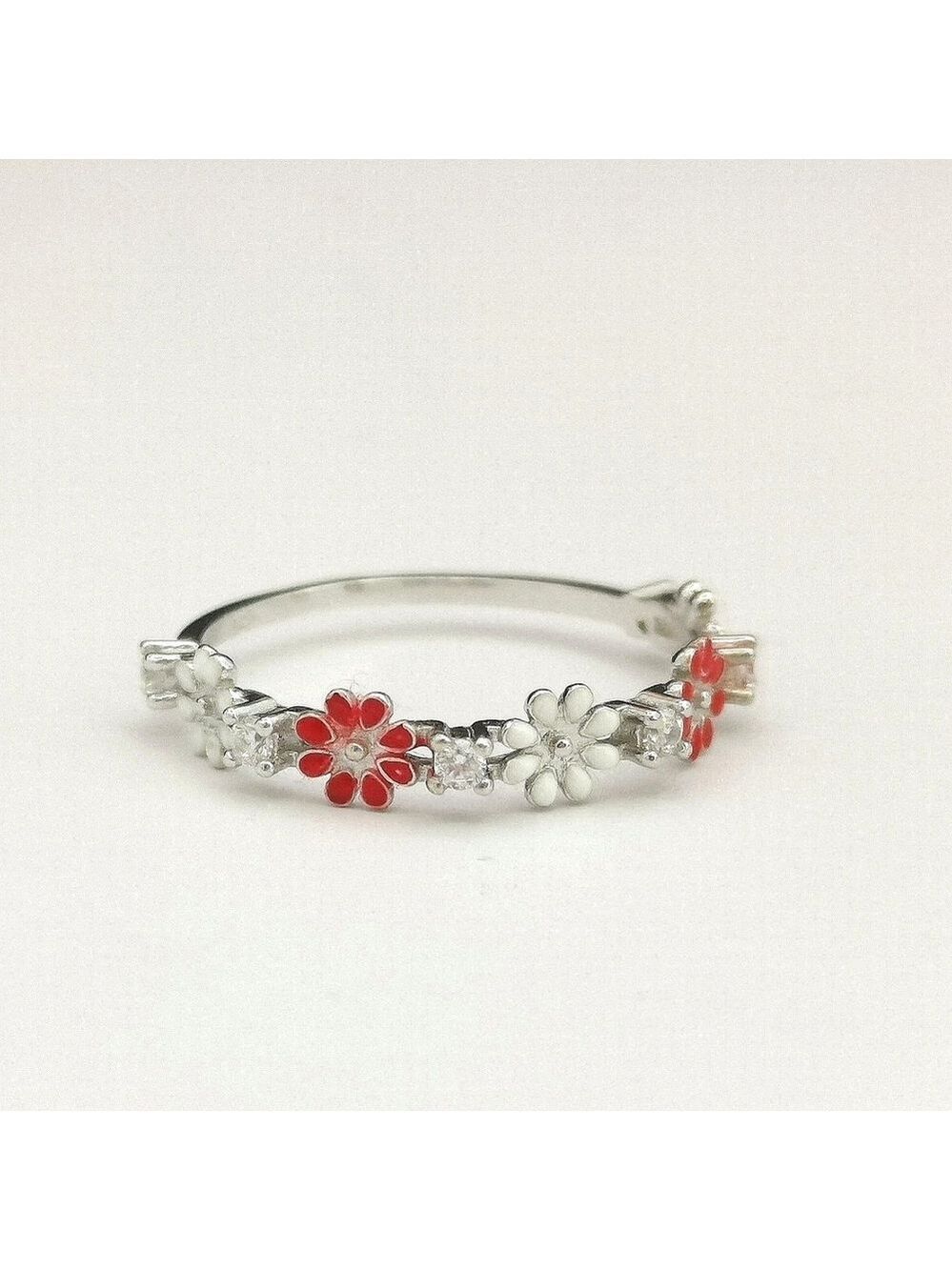 CZ enamel Flower Band ring size 8 stacking ring 🆕